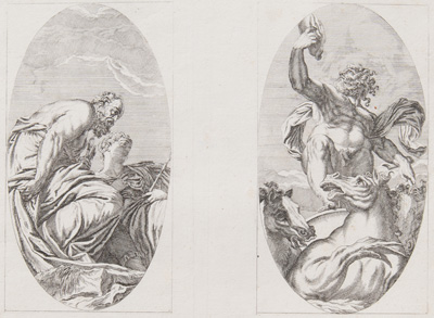 Veronese etching from 1682 Venice ruling the world / Youth and Old Age